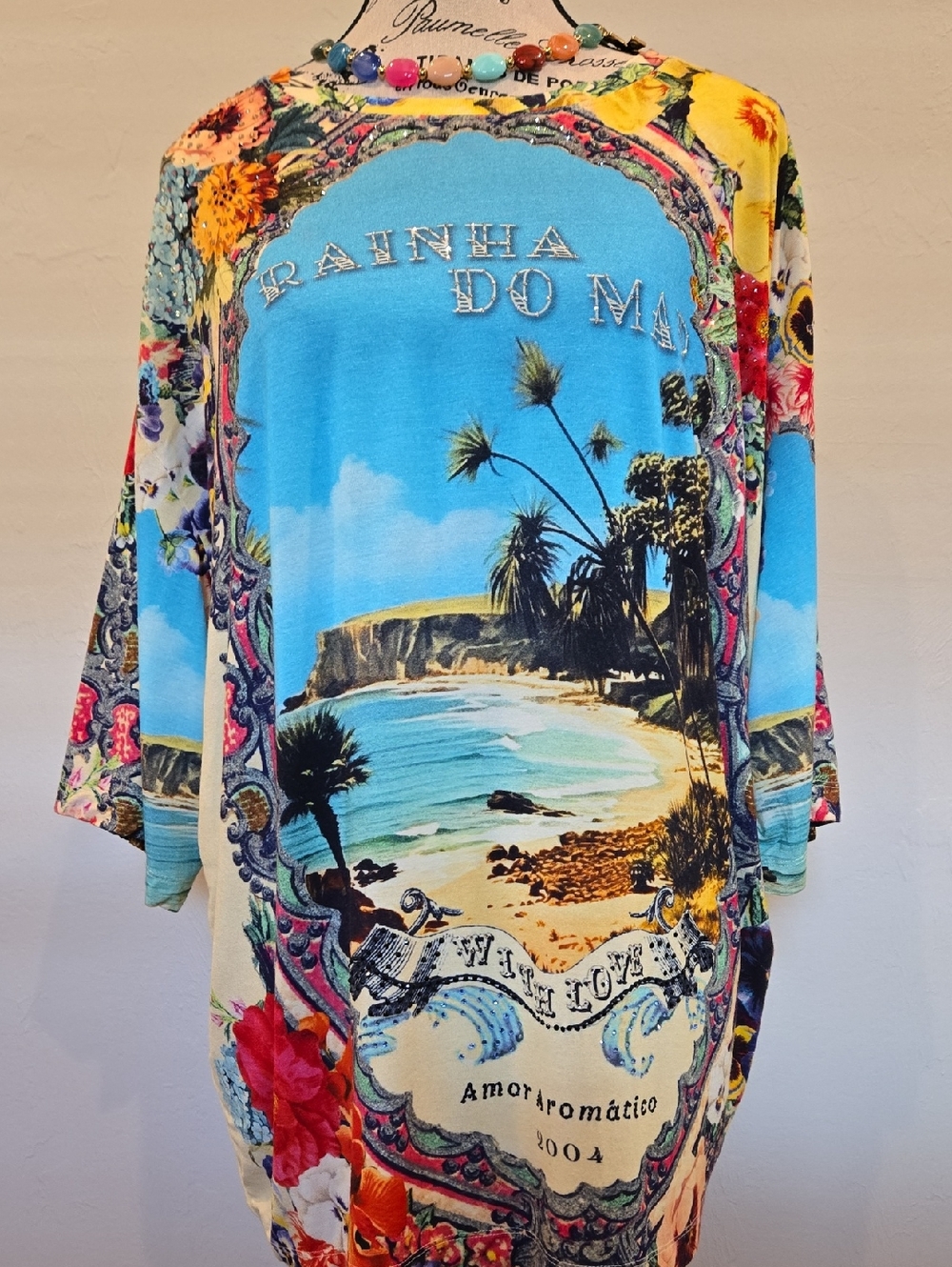 Camilla Hand Crystals Beaded Beach Scenery Graphic Tunic - Multicolor